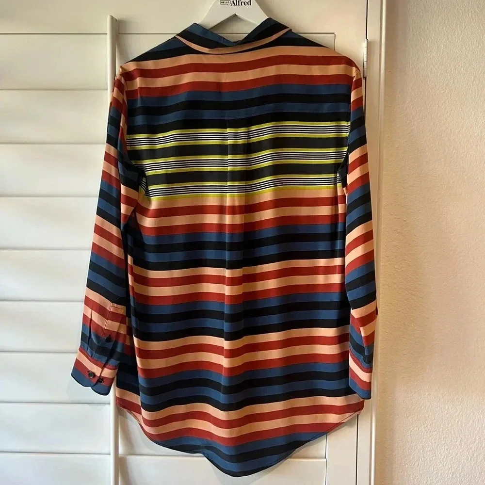 EQUIPMENT FEMME EUC Daddy O Striped Tunic Button Down Up Shirt Blouse Top - Picture 3 of 7